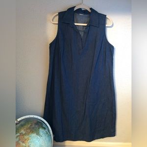 Dark denim sleeveless dress with collar